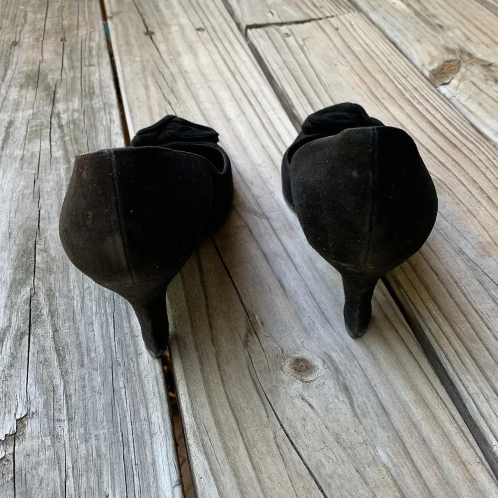 Sergio Rossi size 41 black suede bow wedge heels made in Italy